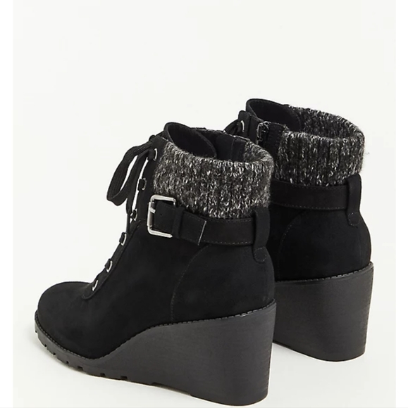 WEDGE BOOTIE - FAUX SUEDE BLACK (WW) - Picture 2 of 4